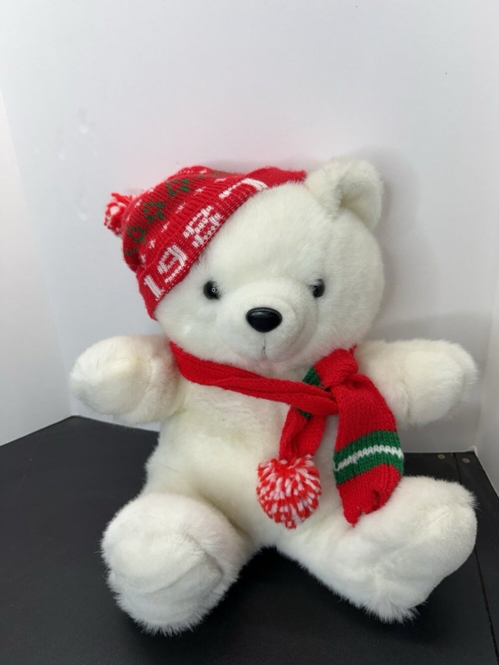 Vintage 1987 KMart Dan Dee Christmas Teddy Bear with Hat and Scarf Plush 20”